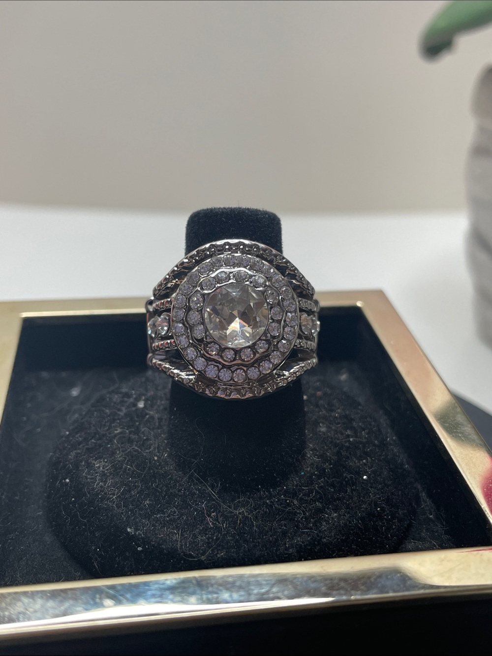 paparazzi Silver-Tone Multi-Halo Clear Rhinestones Statement Ring